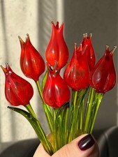 7” Red Glass Tulip Flower