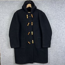 Vintage Wool Duffle Coat Mens Large L Black Hooded Showerproof Coat