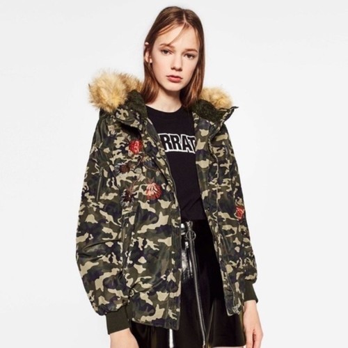 Zara camo jacket green floral - zara,