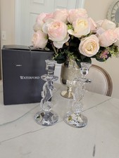 New Set (2) Waterford Crystal Seahorse Candlesticks 11-1/4" with Candles Xmas