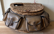Antique Wicker Fishing Basket Creel with Four Pockets