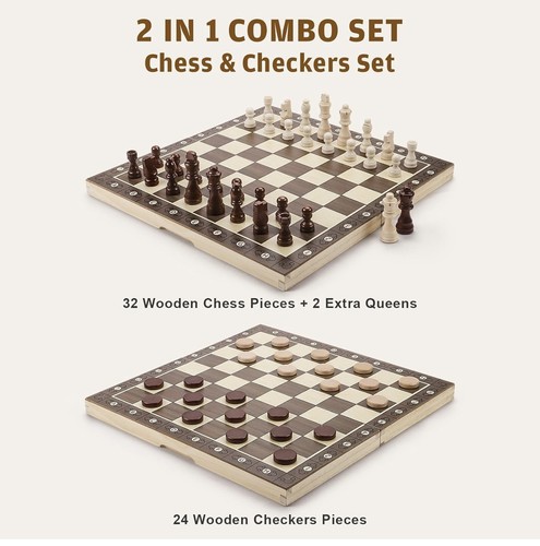 Large chess wooden set folding - chess,