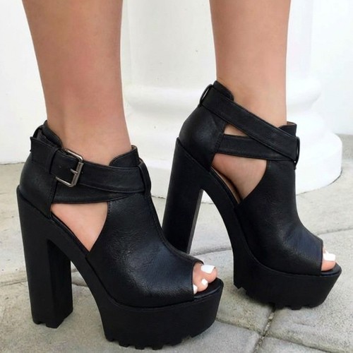Black open toe block - black,