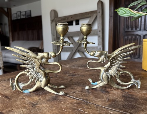 Vintage pair brass candle - vintage,