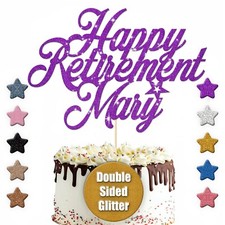 Personalised Happy Retirement Gold Glitter Cake Topper Any Name Word Custom Rose