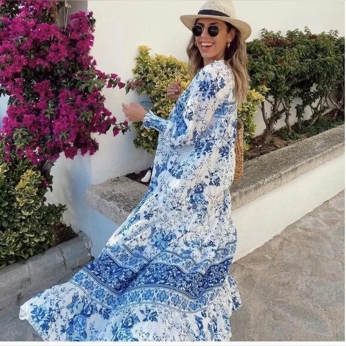 New zara white blue floral - new,