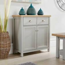 Grey Oak Sideboard 2 Door 2 Drawer Storage Cupboard Shelf Metal Handles 36mm Top