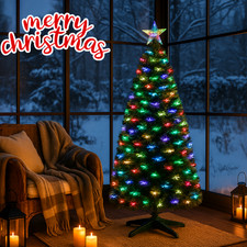 Fiber Optic Christmas Xmas Tree Pre Lit Colour Changing Lights Star Green 3/4 ft