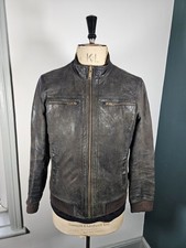 Chevignon Lambskin Leather Jacket Men's Medium Racer Black Faded Soft Slim Biker