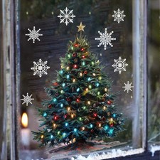 Double Sided Christmas Tree Decals Snowfake Window Sticker Wall Home Shop Decor