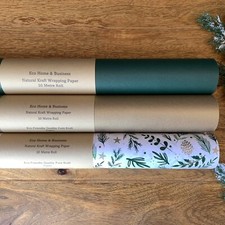 KRAFT Christmas Wrapping Paper Spruce Gold Green Eco Printed Sheets Roll