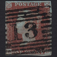 B33_00 GB QV 1841 1d VERY BLUED PLATE 44 SG8a-B1(2) BL VFU ARBROATH 13 4M IMPERF