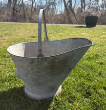 Vintage Coal Scuttle Hog Bucket, Primitive, Metal, Ash,Flowers,Country