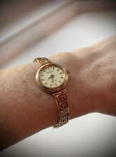 **Rare Vintage 9 CT Gold Ladies Rotary Elite Watch Greek Key Design Bracelet**