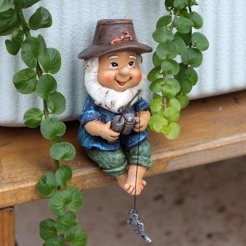 Funny fishing gnome statue - funny,