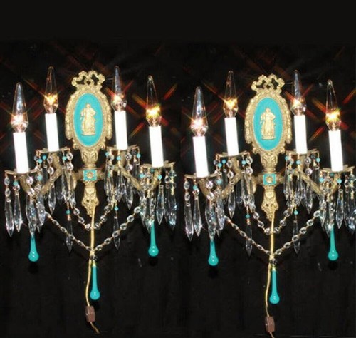 Vintage crystal sconce brass - sconce,