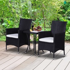 3PC Rattan Furniture Bistro Set Garden Table Chairs Patio Outdoor Black