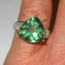 7.05ct Teal Fluorite & Topaz Ring-  Gold Vermeil-Sterling Silver- size- M (QVC )