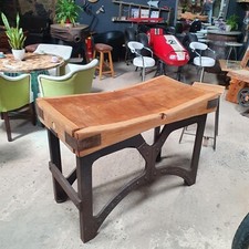 Vintage Butchers Block With Cast Iron Table Base