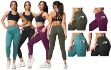 Women Leggings High Waisted Seamless Compression Pocket Gym Yoga Legging UK 6-16