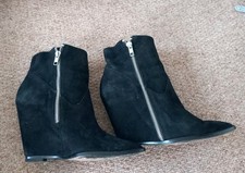 Ash Black suede wedge ankle boots with silver-tone zippers Size 38/uk 5