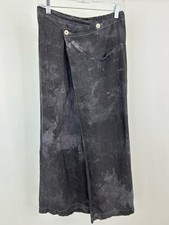 SHIRIN GUILD Linen Boho Artsy Cropped Wide Leg Funky Sz S Grey Print Women Pants