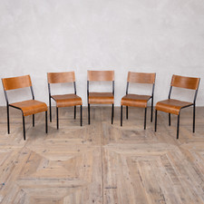 VINTAGE PLYWOOD STACKING CHAIRS WITH SQUARE METAL FRAME