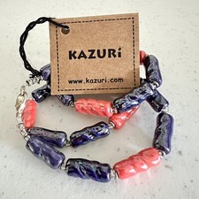 KAZURI Kenya Rustica Rainbow Hand Crafted 22" Beaded Necklace Orange Blue NWT