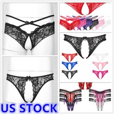 Sissy Men See Through Floral Lace T-back Briefs Crotchless Thong Nightwear