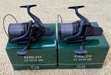 2x Daiwa Emblem 45 SCW QD “Black Edition” Carp Reels + Spare Spools. 