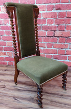 Vintage Victorian-Style Prie Dieu Prayer Chair – Barley Twist – Green Fabric