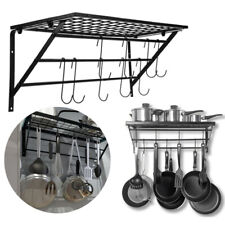 45~90cm Kitchen Iron Hanging Pot Pan Rack Wall Storage Shelf Saucepan Holder UK