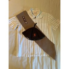 Vintage 70's 80's Girl Scouts Brownie Uniform Set Blouse, Beanie, Sash, Size 8