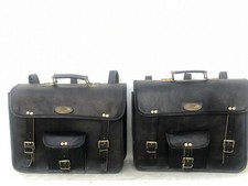 15" Motorcycle Pouch Saddlebags Saddle Panniers Pouch Black Leather 2 Bags Side