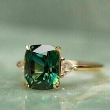 Art Deco Style Cushion Emerald Lab Created Diamond 14K Yellow Gold FN Gift Ring
