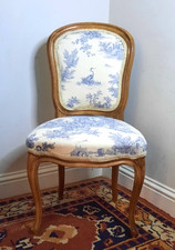 Vintage French Louis XV Style Bedroom Chair Toile De Jouy Fabric