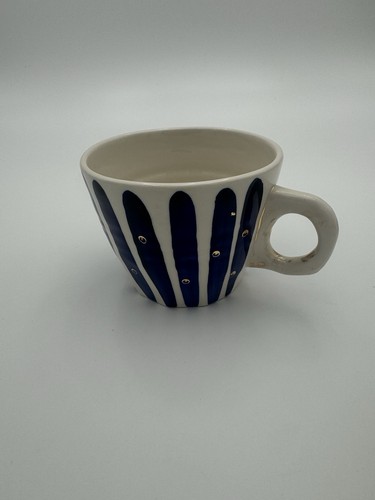 Blue white ceramic mug cup - white,