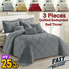 3 Piece Quilted Bedspread Bed Throw Single Double King Size Embossed Bedding Set
