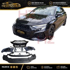 FRONT BUMPER RS3 LOOK FOR AUDI A3 S3 8Y 2021-2024 GLOSS BLACK TRIMS + GRILL