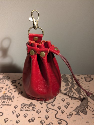 Red leather drawstring - leather,