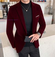 Mens Suit Jacket Golden Velvet Autumn Blazer Dinner Suit Wedding Dress Coat Gift