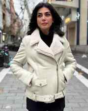 LADIES RAF NATURAL SHEEP LEATHER Pilot FLYING WHITE AVIATOR JACKET WARM FUR COAT
