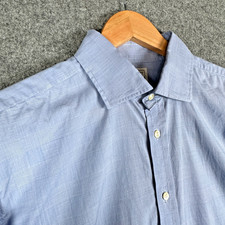 Hackett Shirt Mens 16.5" Collar Blue Check Long Sleeve Classic Fit Double Cuff