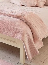 BNWT Luxurious Laura Ashley Carrie Velvet Bedspread, 240 x 260cm Blush RRP £265