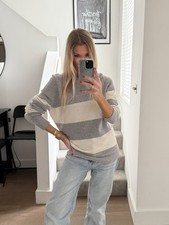 Massimo Dutti Grey Cream Stripe Wool Cashmere Jumper Size M