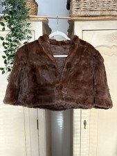 Vintage Size 14 Brown Mink Genuine Fur Cropped Sleeve Cape Cropped Jacket