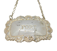 Sterling Silver Floral Port Decanter Label Vintage 1974 London