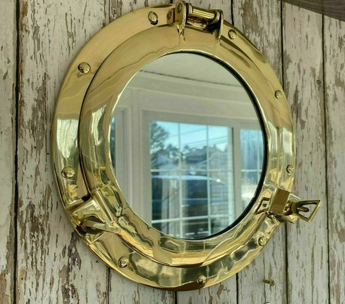 Brass porthole mirror - 12",