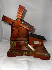 VTG Wooden Musical Jewelry Box Chalet Rotating WindMill Trinket "Sunrise Sunset"