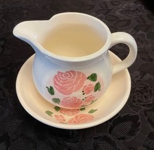 Wash Bowl and Jug in White with Rose Pattern